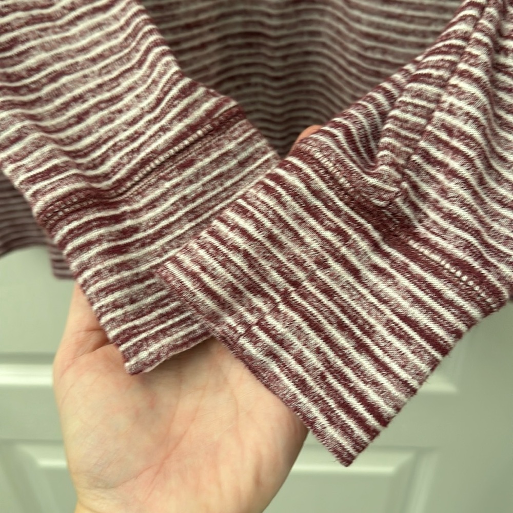 Kirkland Signature SOFT long sleeve, burgundy/white stripe, intentionally faded